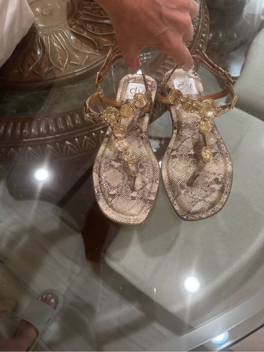 Dolce Vita Gold Coin T-Strap Sandals